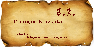 Biringer Krizanta névjegykártya